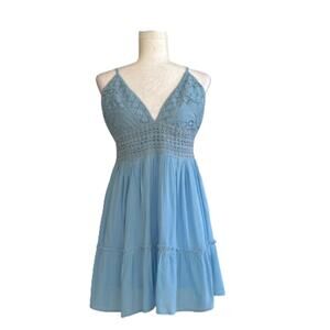 Rebellion Again Dress Sky Blue Lace Spaghetti Straps Summer Mini Size XS NEW